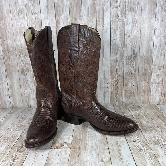 Los‎ Altos Brown Lizard Print Western Cowboy Boots Classic Ranch Style D 9.5