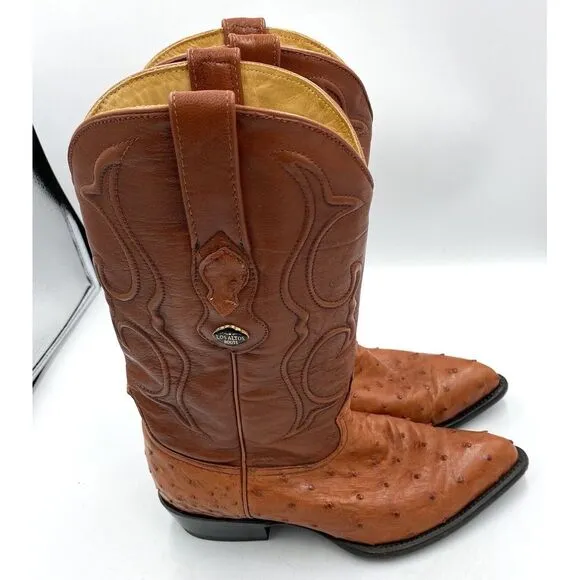 Los Altos Mens Leather Exotic Ostrich Quill Western‎ Boots Brown Size 7 EE