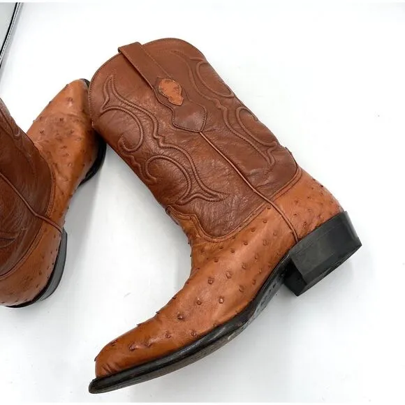 Los Altos Mens Leather Exotic Ostrich Quill Western‎ Boots Brown Size 7 EE