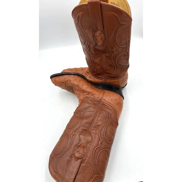 Los Altos Mens Leather Exotic Ostrich Quill Western‎ Boots Brown Size 7 EE