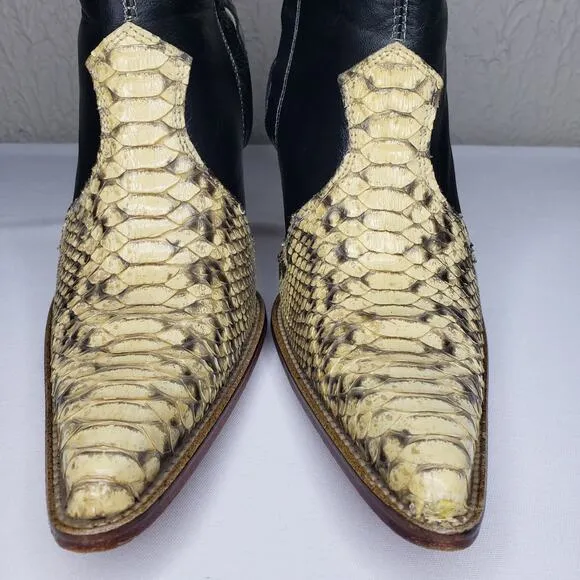 Los Altos Womens Size 7 Western Boots Python Snake Leather Heel Pointy Toe Ankle