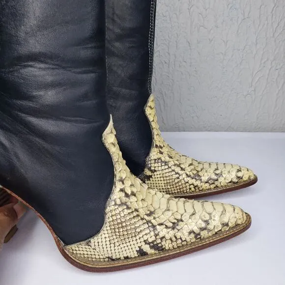 Los Altos Womens Size 7 Western Boots Python Snake Leather Heel Pointy Toe Ankle