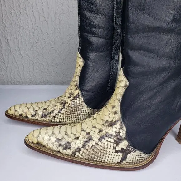 Los Altos Womens Size 7 Western Boots Python Snake Leather Heel Pointy Toe Ankle