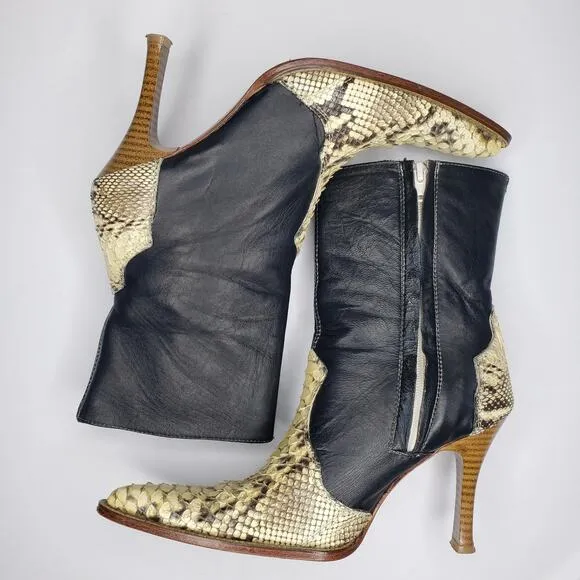 Los Altos Womens Size 7 Western Boots Python Snake Leather Heel Pointy Toe Ankle