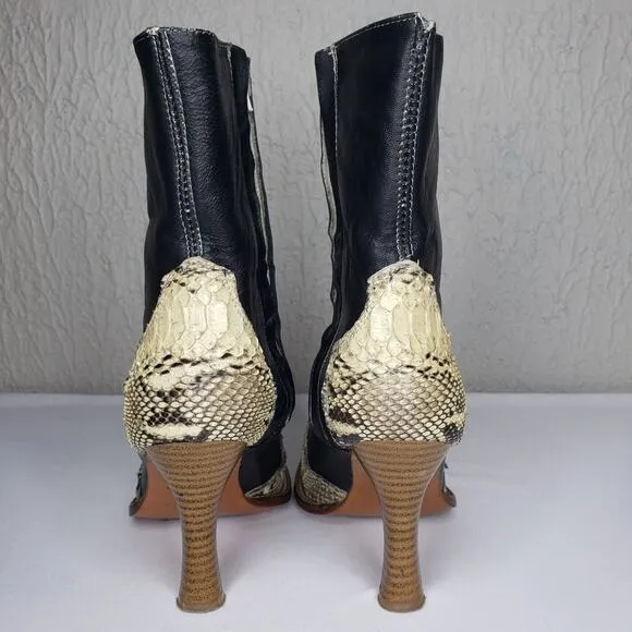 Los Altos Womens Size 7 Western Boots Python Snake Leather Heel Pointy Toe Ankle