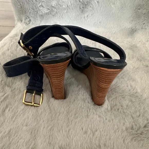 Louis Vuitton Shoes Blue Wedge Ankle Strap Size 38 (8US) Sandals