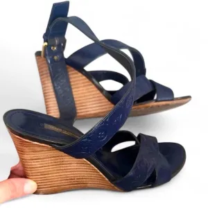 Louis Vuitton Shoes Blue Wedge Ankle Strap Size 38 (8US) Sandals