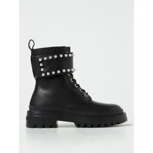 Love Moschino Pearl Embellished LaceUp Boots Women Black Ankle
