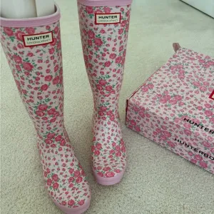 LoveShackFancy Pink and Red Winter Rain Boots