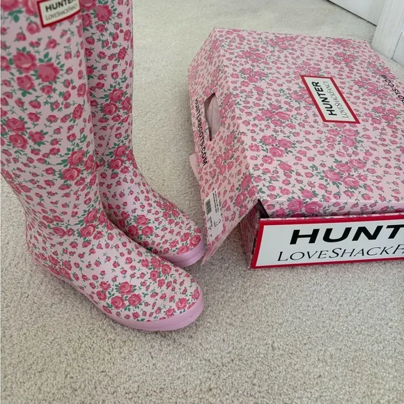 LoveShackFancy Pink and Red Winter Rain Boots