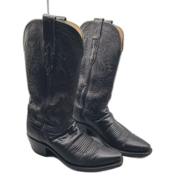 Lucchese 1883 Cowboy Boots Women's Size 6 N4501 Black Leather Embroidered