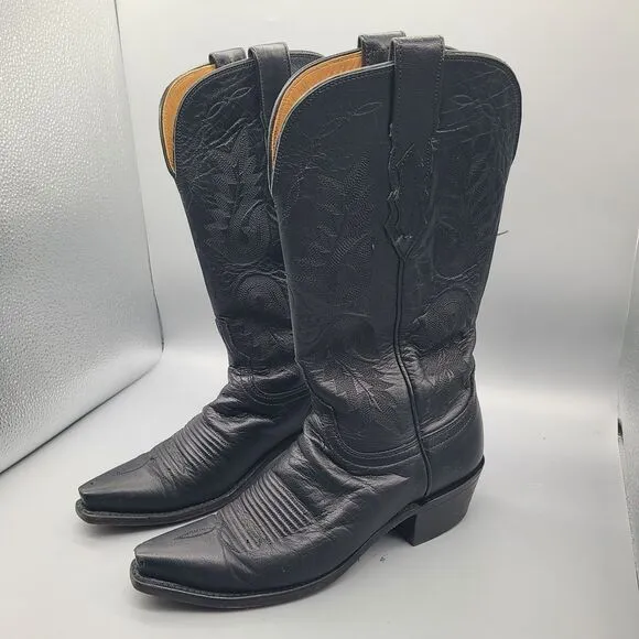 Lucchese 1883 Cowboy Boots Women's Size 6 N4501 Black Leather Embroidered