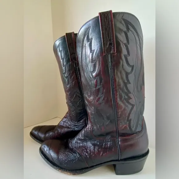 Lucchese 1883 Full Quill Ostrich Cherry Vamp Inlay Cowboy Boots - Mens 10 D