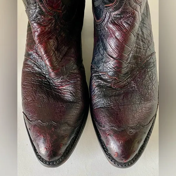 Lucchese 1883 Full Quill Ostrich Cherry Vamp Inlay Cowboy Boots - Mens 10 D