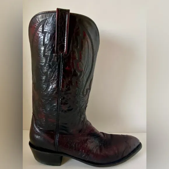 Lucchese 1883 Full Quill Ostrich Cherry Vamp Inlay Cowboy Boots - Mens 10 D
