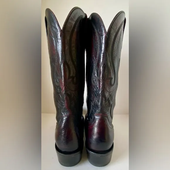 Lucchese 1883 Full Quill Ostrich Cherry Vamp Inlay Cowboy Boots - Mens 10 D
