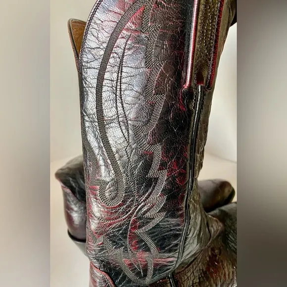 Lucchese 1883 Full Quill Ostrich Cherry Vamp Inlay Cowboy Boots - Mens 10 D