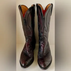 Lucchese 1883 Full Quill Ostrich Cherry Vamp Inlay Cowboy Boots - Mens 10 D