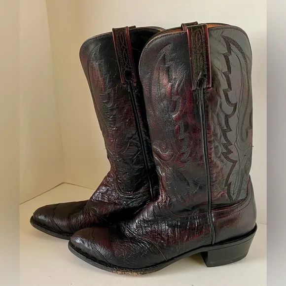Lucchese 1883 Full Quill Ostrich Cherry Vamp Inlay Cowboy Boots - Mens 10 D