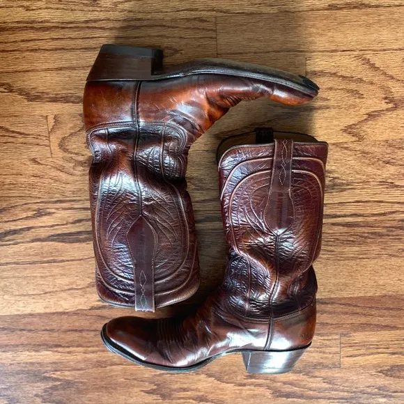 Lucchese Western Leather Cowboy Boots 2083ZZ San Antonio Goat Skin Mens SZ 9.5 D