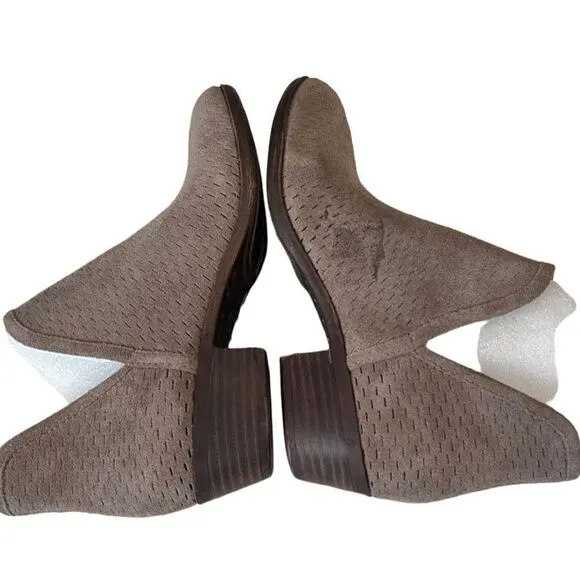 Lucky Brand Baley Taupe Leather Suede Slip On Bootie Boots Women's Size 8 NWOB