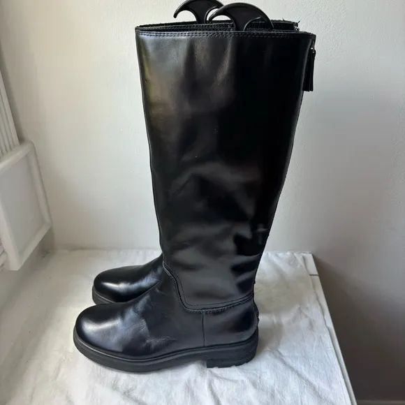 Lucky Brand Cirila Boots Leather Neutral Equestrian Riding Bikercore Rock Sz 8