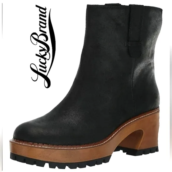 LUCKY BRAND Rhoslyn Nubuck Chelsea Lug Chunky PullOn Ankle Boots NWT