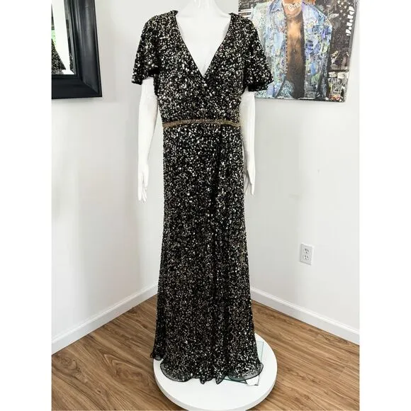 Mac Duggal 5540 - Sequin V-Neck Long Dress Size 16