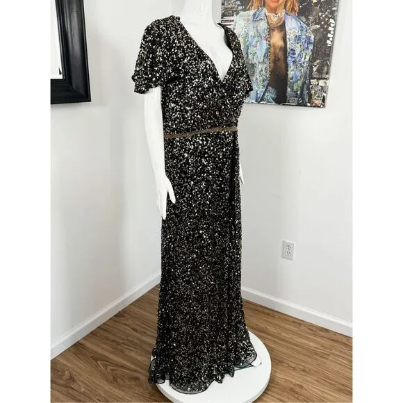 Mac Duggal 5540 - Sequin V-Neck Long Dress Size 16