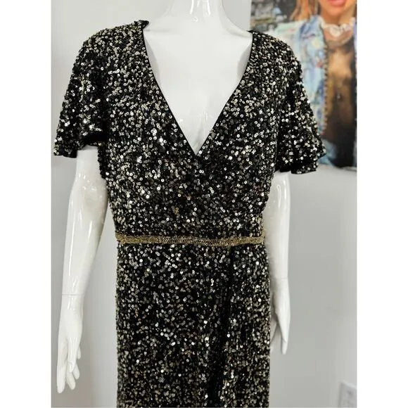 Mac Duggal 5540 - Sequin V-Neck Long Dress Size 16