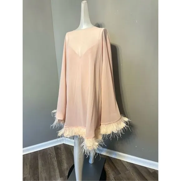 MAC DUGGAL TRAPEZE DRESS WITH FEATHER TRIM