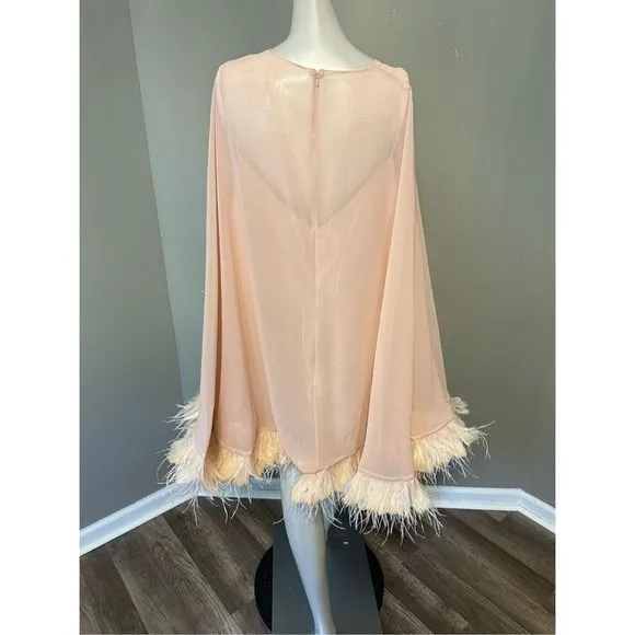 MAC DUGGAL TRAPEZE DRESS WITH FEATHER TRIM