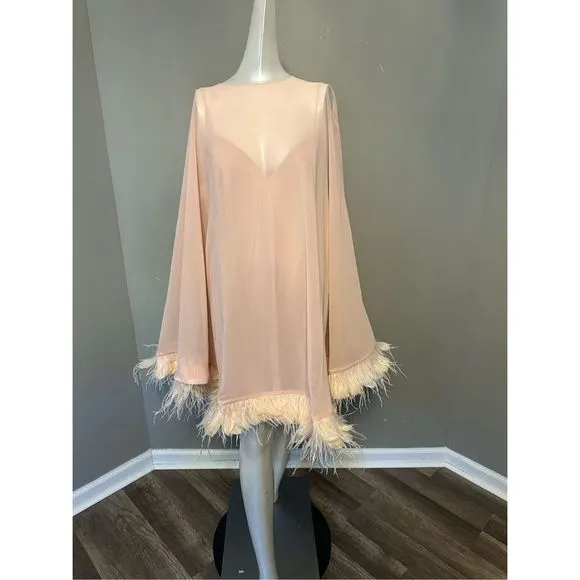 MAC DUGGAL TRAPEZE DRESS WITH FEATHER TRIM