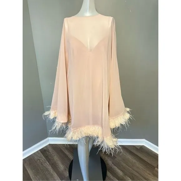 MAC DUGGAL TRAPEZE DRESS WITH FEATHER TRIM