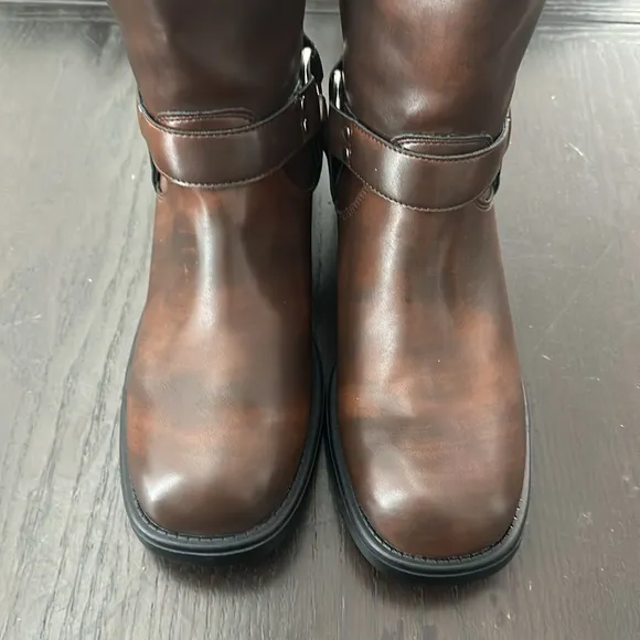 MADDEN GIRL Brown Black with Silver Buckle Tall Boots. Size 11 Vegan Leather