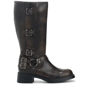 MADDEN GIRL Brown Black with Silver Buckle Tall Boots. Size 11 Vegan Leather