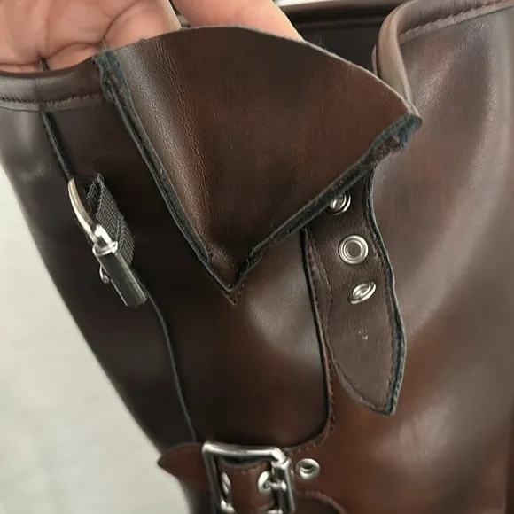 MADDEN GIRL Brown Black with Silver Buckle Tall Boots. Size 11 Vegan Leather
