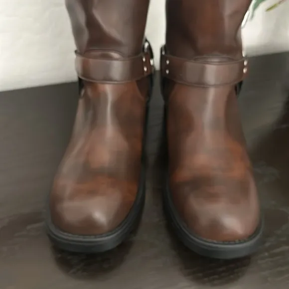 MADDEN GIRL Brown Black with Silver Buckle Tall Boots. Size 11 Vegan Leather