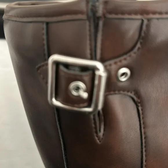 MADDEN GIRL Brown Black with Silver Buckle Tall Boots. Size 11 Vegan Leather