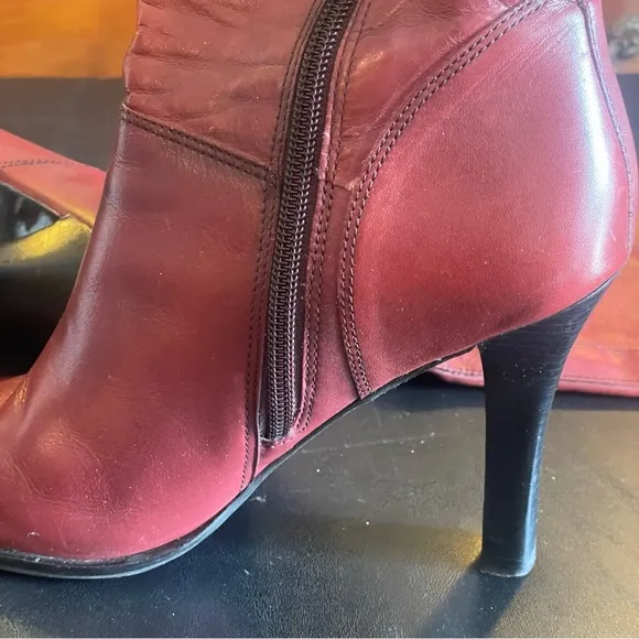Made in Brazil Leather Burgundy Knee-High Boots. Boho Vintage mid calf size 8M