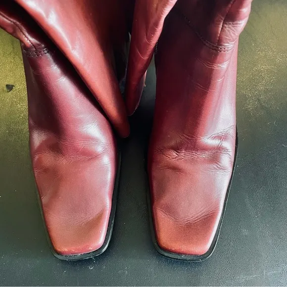 Made in Brazil Leather Burgundy Knee-High Boots. Boho Vintage mid calf size 8M