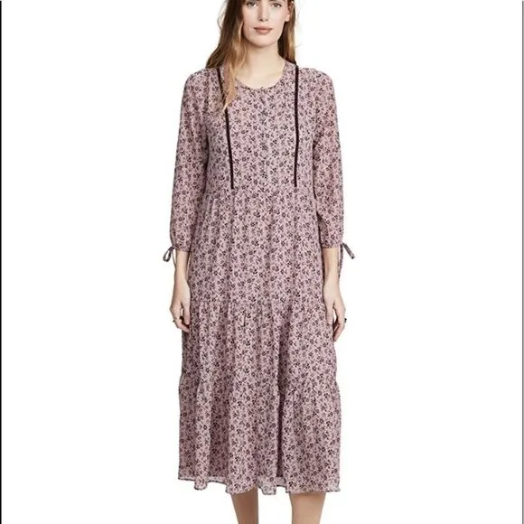Madewell Long Sleeved Tier Dress in Winter Floral Smoky Lilac!