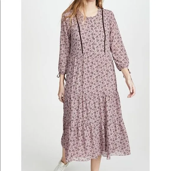 Madewell Long Sleeved Tier Dress in Winter Floral Smoky Lilac!