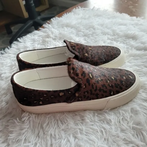 Madewell Sidewalk Slip On Sneakers In Mini Leopard Calf Hair.