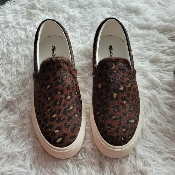 Madewell Sidewalk Slip On Sneakers In Mini Leopard Calf Hair.
