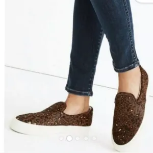 Madewell Sidewalk Slip On Sneakers In Mini Leopard Calf Hair.