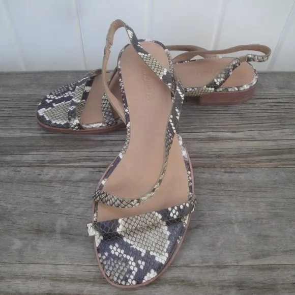 Madewell Sling Back Sandal with snakeskin embossed leather Size 8