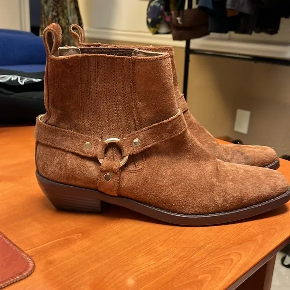 Madewell The Santiago Western Ankle Boot - Dried Maple - Size 9.5 Suede Harness