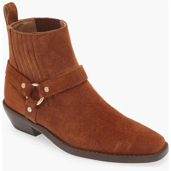 Madewell The Santiago Western Ankle Boot - Dried Maple - Size 9.5 Suede Harness