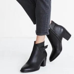 MADEWELL Women’s Black Leather KELCI Chunky Block Heel Ankle Booties Boots 8